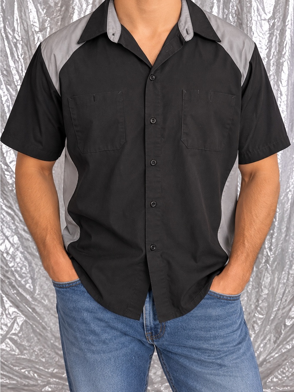 Red Kap Men’s Mechanic Work Shirt 4XL Black/Gray Twill Poly/Cotton SP28BG8